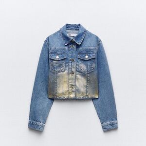 Zara Cropped Metallic Denim Jacket -NWT